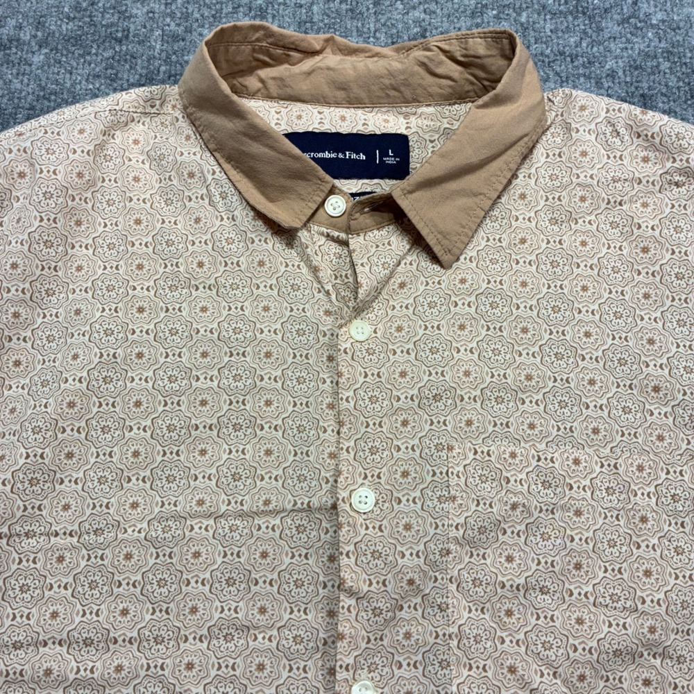 Abercrombie & Fitch Oversized‎ Shirt Mens L Tan Geometric Print Button Up